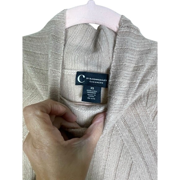 C by Bloomingdales Ribbed Mock Neck Women's Sweater Cashmere Size XS Neutral - Picture 5 of 10